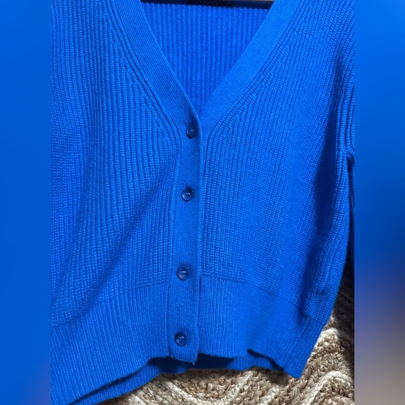 DELUC Bright Blue Button Cardigan Sweater,3/4 Sleeves,Women,Size L - Picture 2 of 9